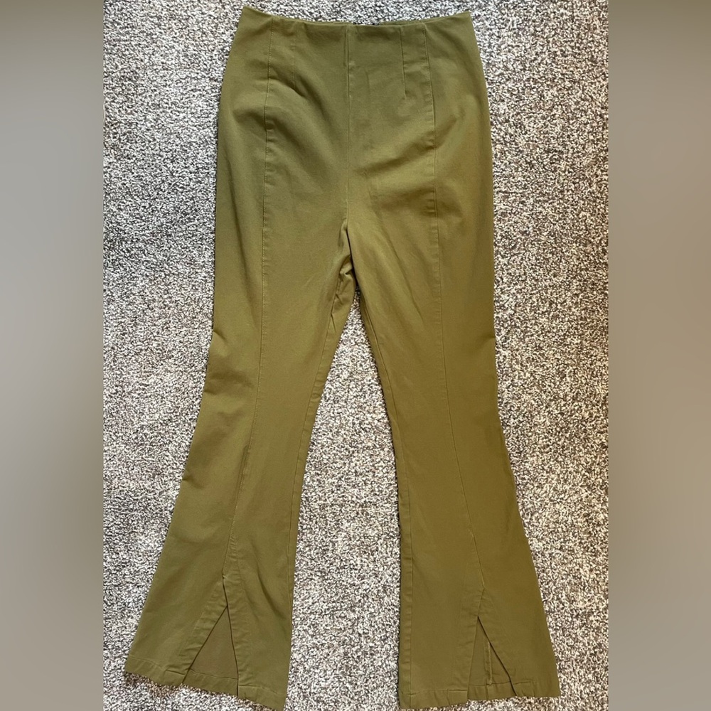 Free People High Waist Flare Zip Closure Olive Pants